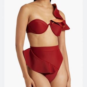 BRAND NEW WITH TAGS andrea iyamah kiara ruffle bikini in red XL top S bottom